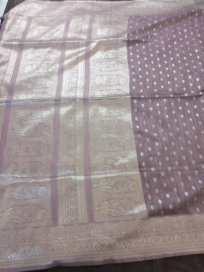 Purple with golden buti self design semi silk saree