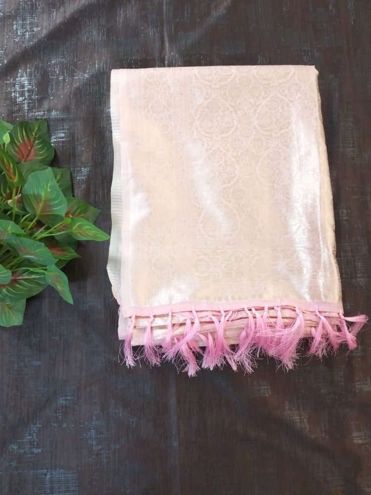 Pink with golden jaal self design semi silk saree