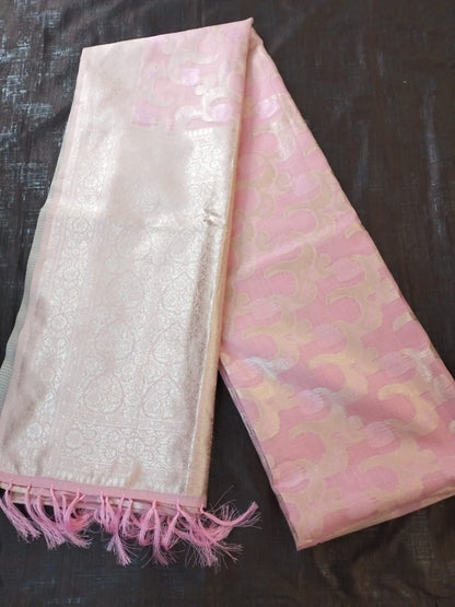 Pink with golden jaal self design semi silk saree
