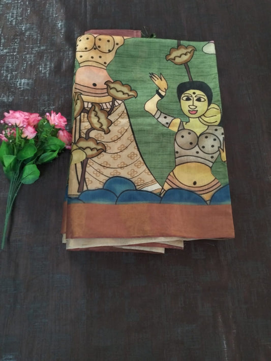 Kalamkari design semi tusser silk saree