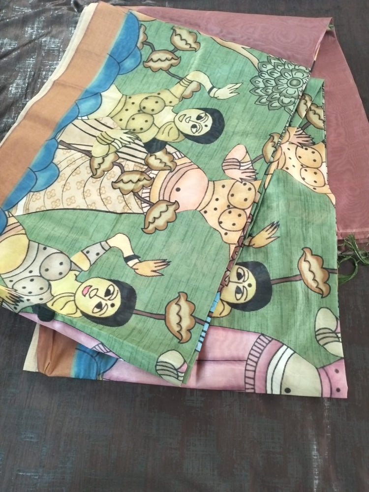 Kalamkari design semi tusser silk saree