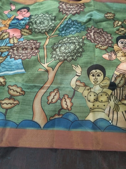 Kalamkari design semi tusser silk saree