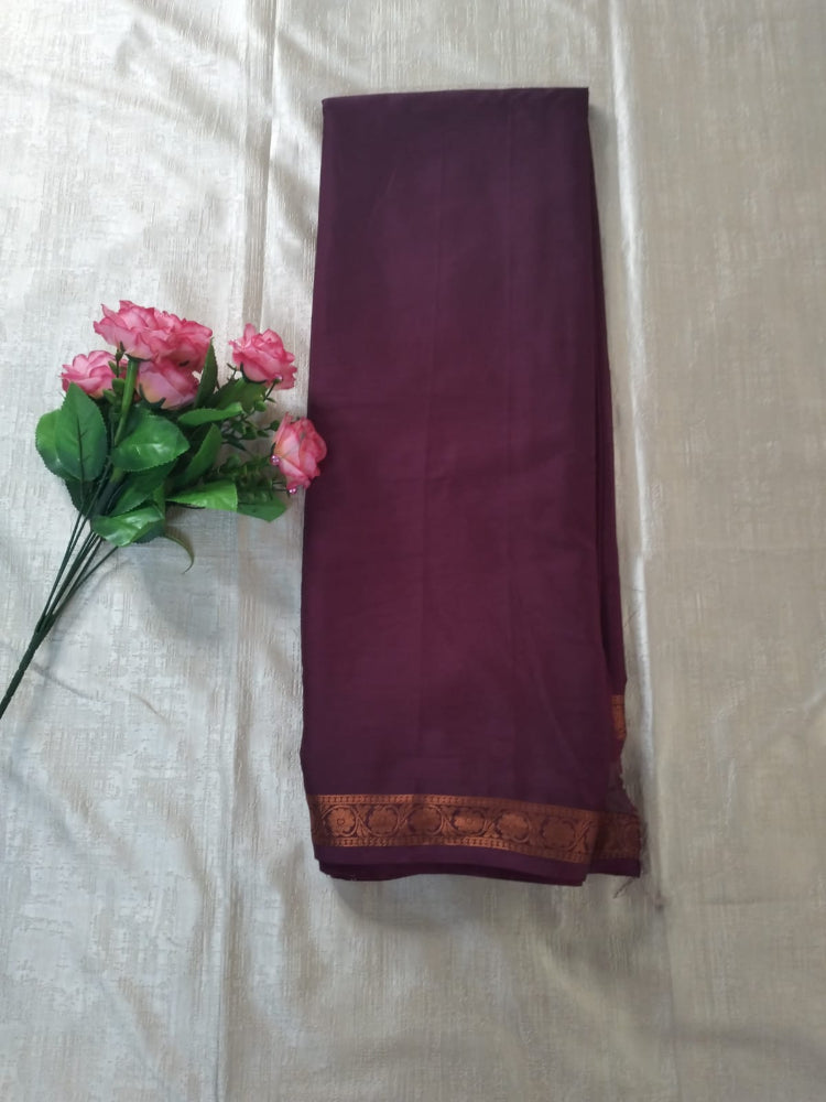 Purple with thin flower design rose gold border Mysore Semi Crepe silk saree