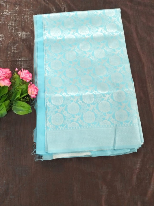 Sky Blue with heavy silver border lichee silk