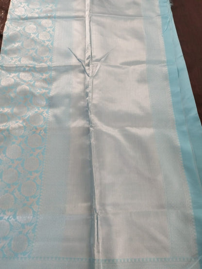 Sky Blue with heavy silver border lichee silk