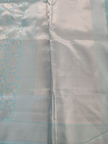Sky Blue with heavy silver border lichee silk
