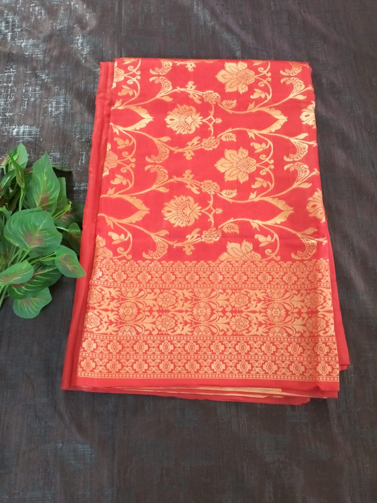 Red with heavy golden border lichee silk