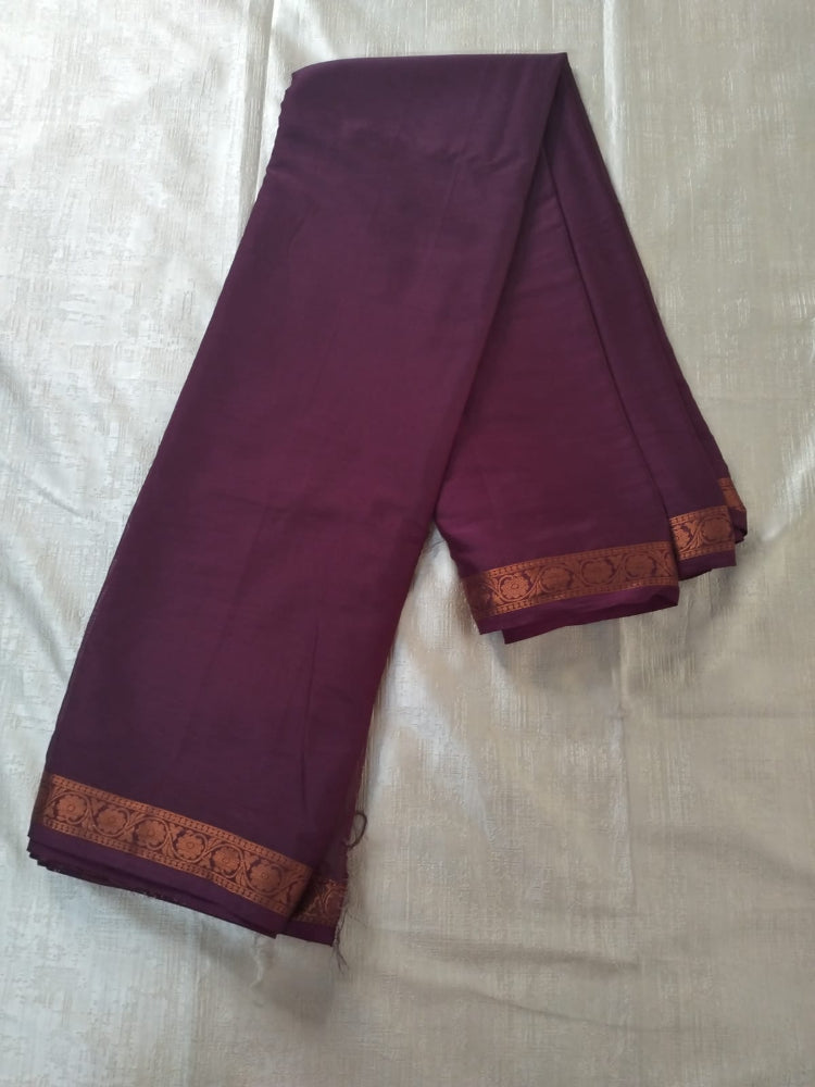 Purple with thin flower design rose gold border Mysore Semi Crepe silk saree
