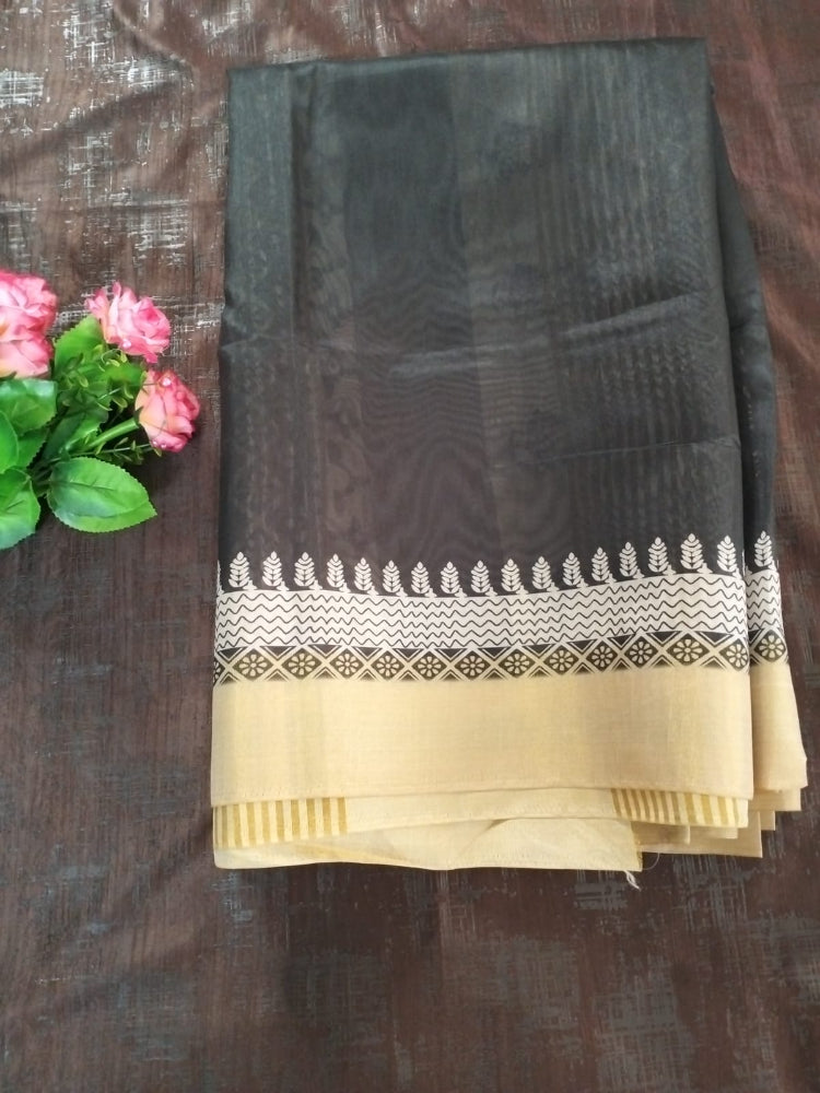 Black with light yellow border cotton saree