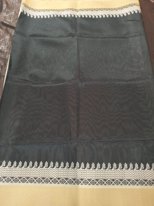 Black with light yellow border cotton saree