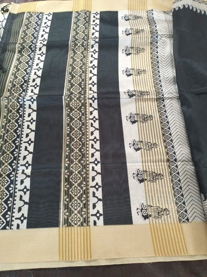Black with light yellow border cotton saree