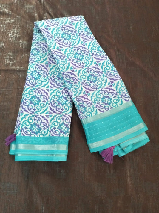 Blue with Purple design Cotton fancy  Saree