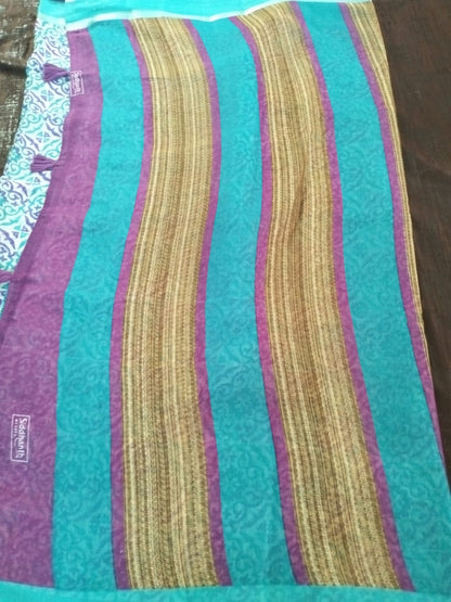 Blue with Purple design Cotton fancy  Saree
