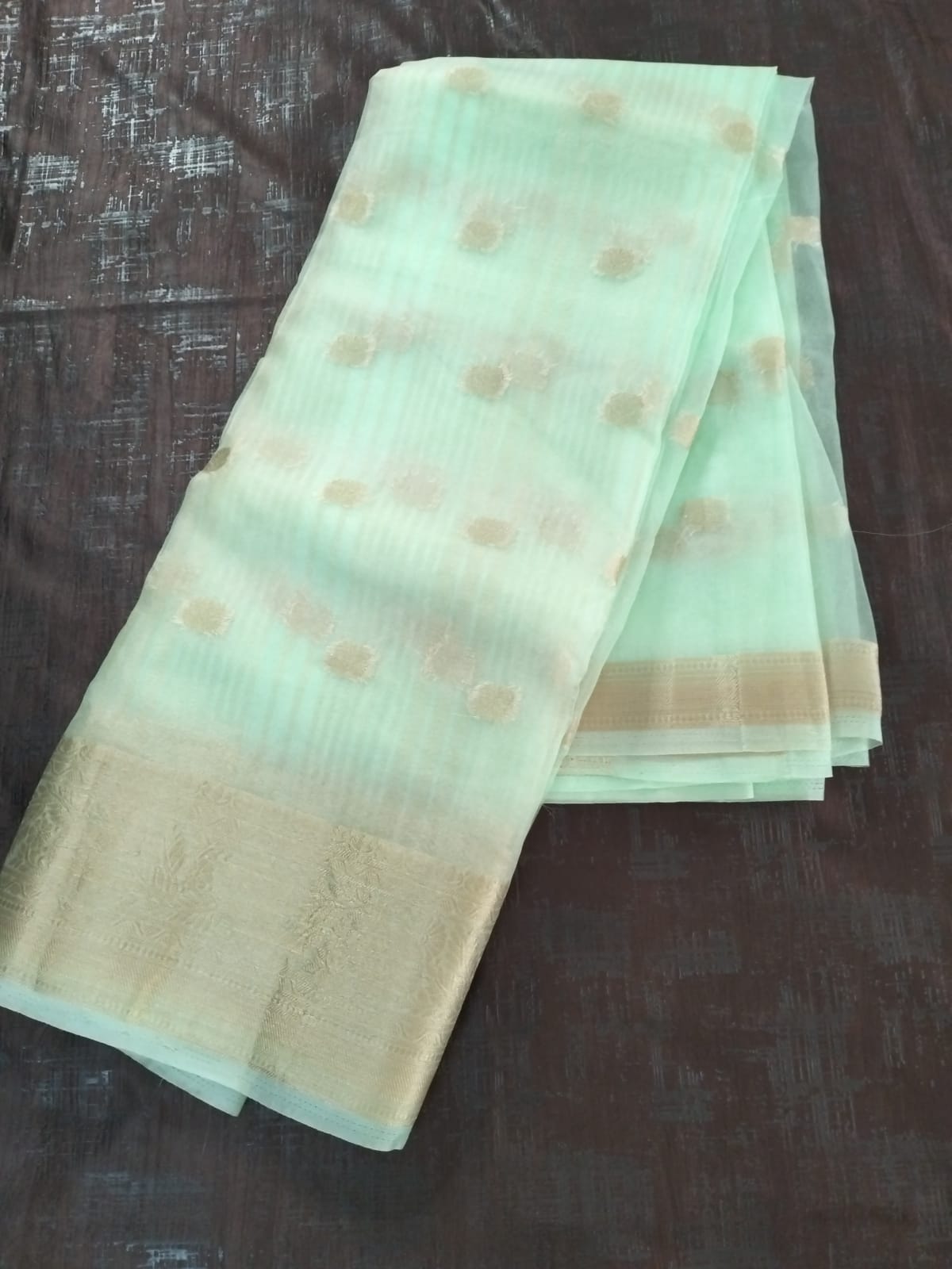 Sea Green Organza saree with full buttas
