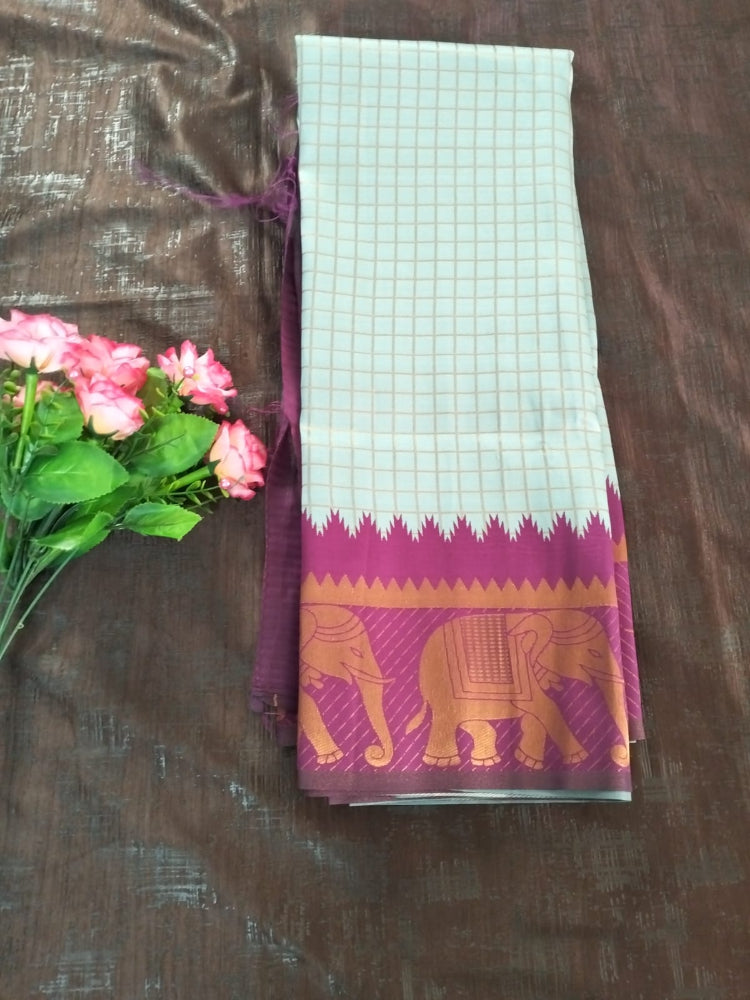 Check design semi silk with heavy boarder