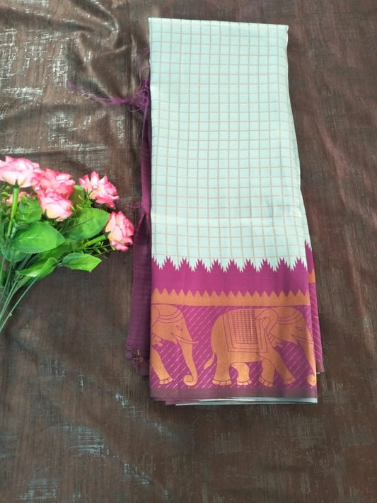 Check design semi silk with heavy boarder