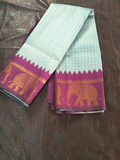 Check design semi silk with heavy boarder