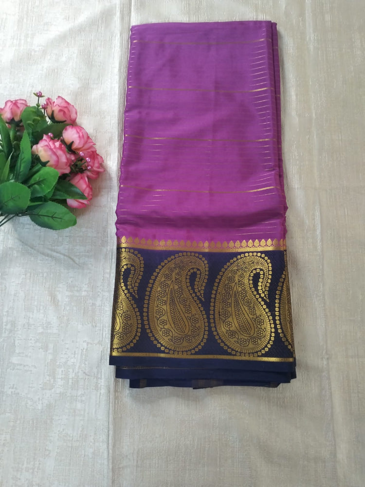 Purple stripes Mysore Semi Crepe silk saree big Mango border