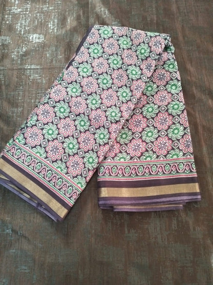 Purple with zari border Cotton fancy  Saree