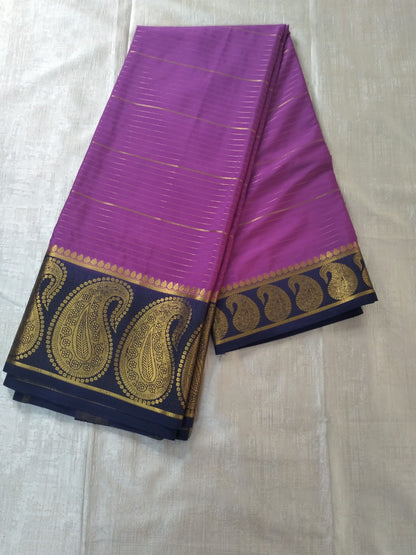 Purple stripes Mysore Semi Crepe silk saree big Mango border
