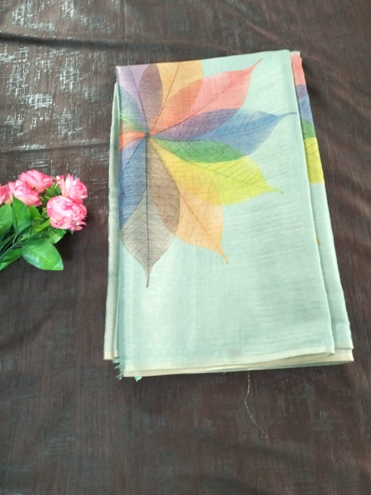 Green with Pestal colour flower pattern  soft tussar silk saree