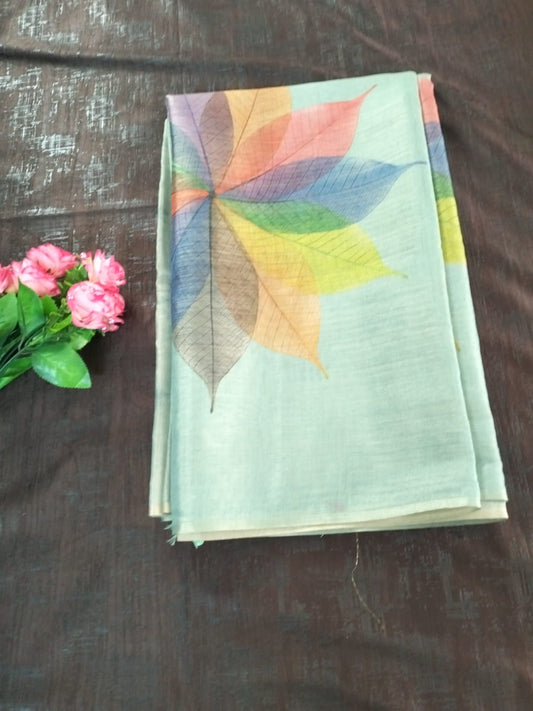 Green with Pestal colour flower pattern  soft tussar silk saree