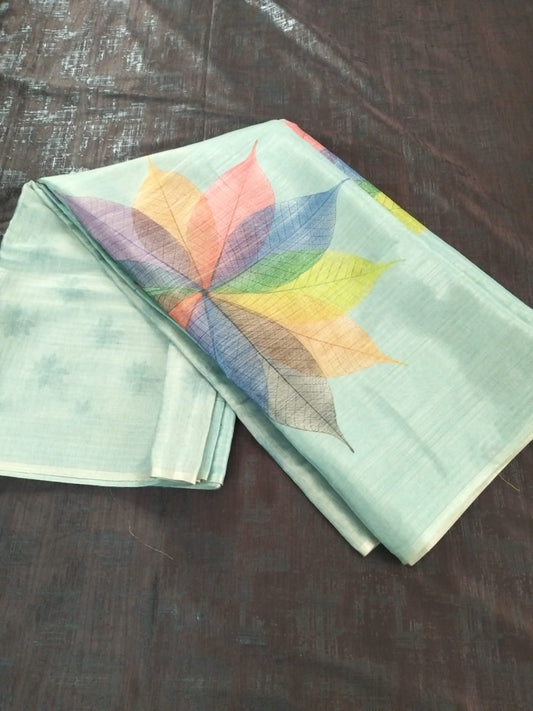 Green with Pestal colour flower pattern  soft tussar silk saree