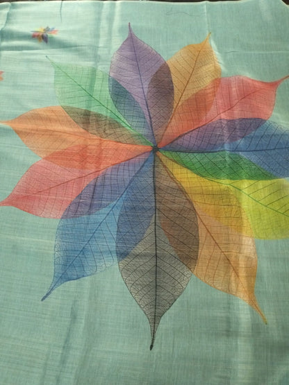 Green with Pestal colour flower pattern  soft tussar silk saree