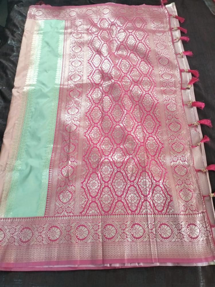 Multi pestal colour semi katan Banarasi saree