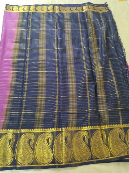 Purple stripes Mysore Semi Crepe silk saree big Mango border