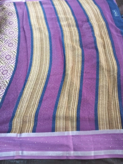 Pink with Yellow design Cotton fancy Saree