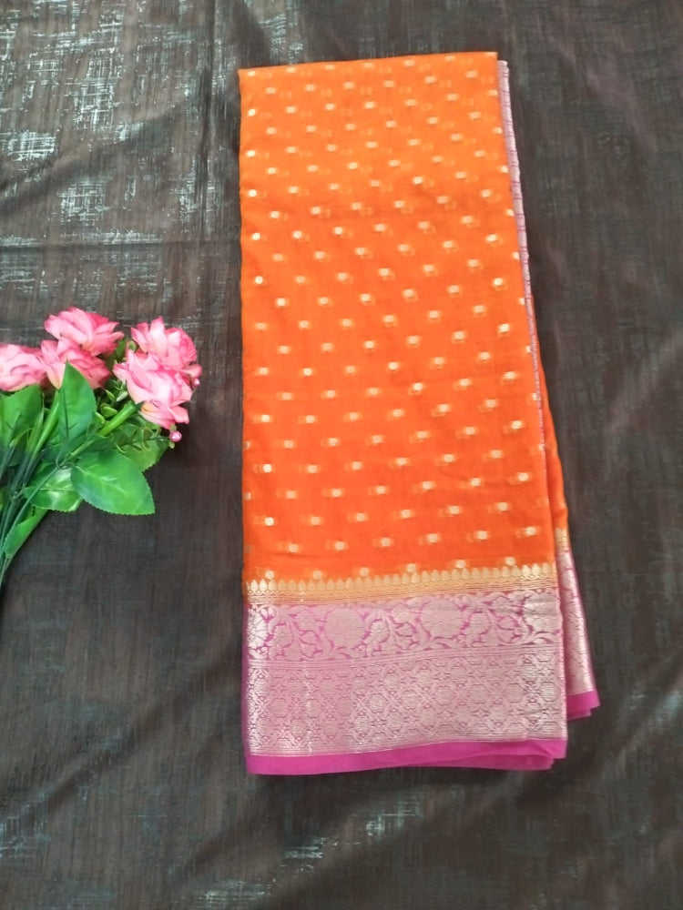 Orange With Pink Georgette Banarasi