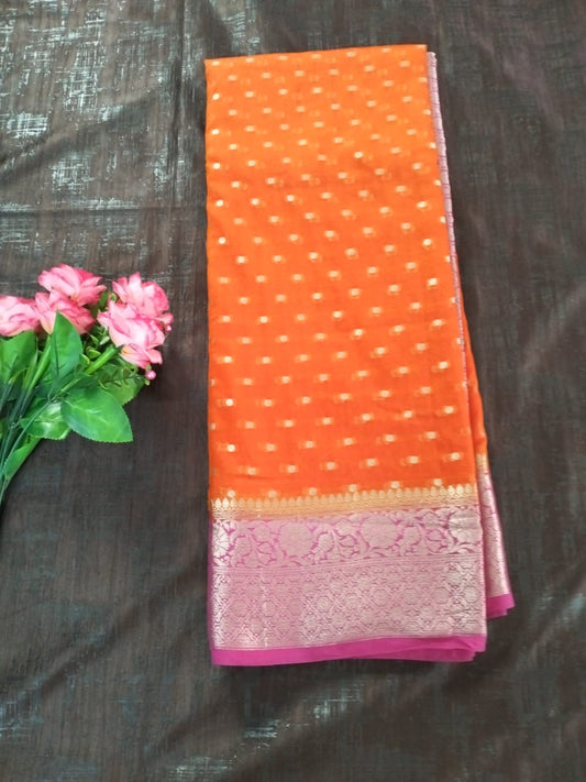 Orange With Pink Georgette Banarasi