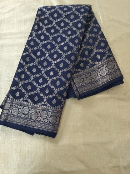 Dark Blue Georgette Banarasi with Jaal Pattern
