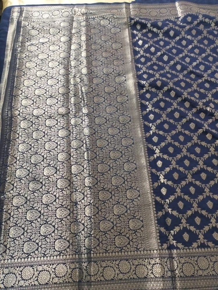 Dark Blue Georgette Banarasi with Jaal Pattern