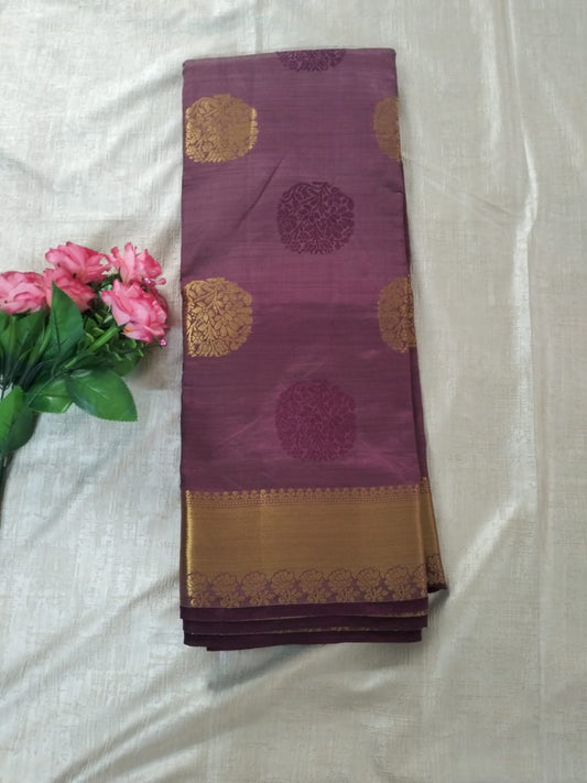 Dark wine semi Banarasi silk with golden base pallu and big buttas
