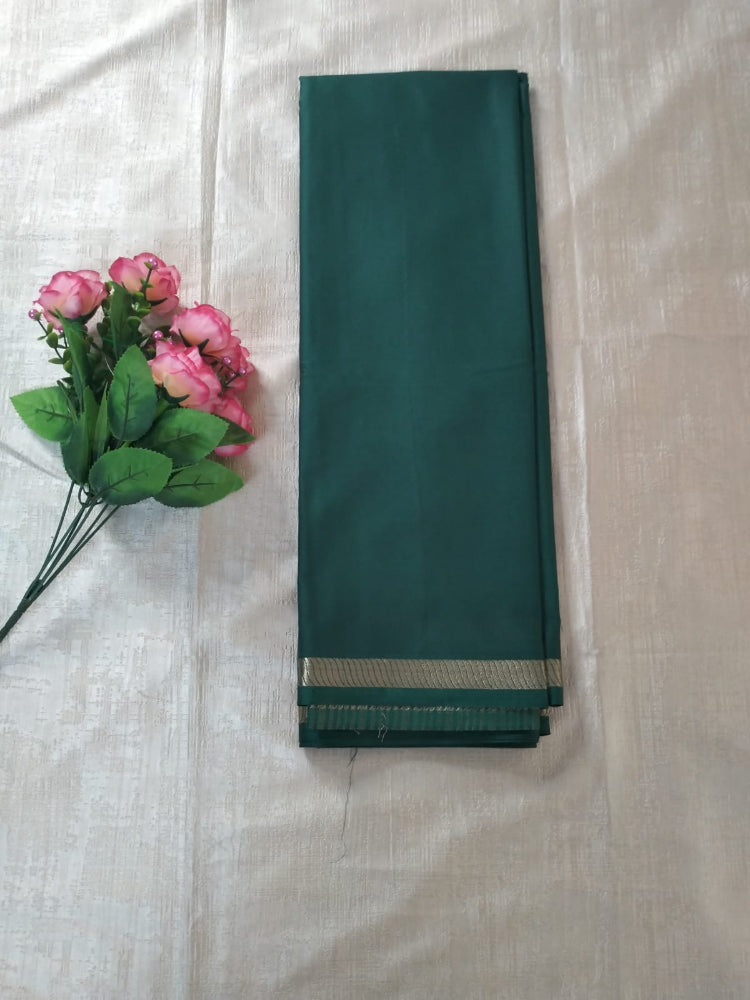 Dark green with thin Golden border Mysore Semi Crepe silk saree