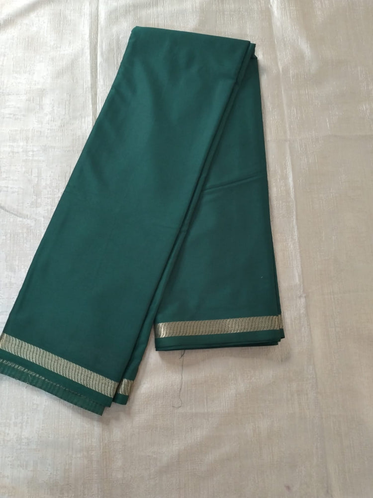 Dark green with thin Golden border Mysore Semi Crepe silk saree