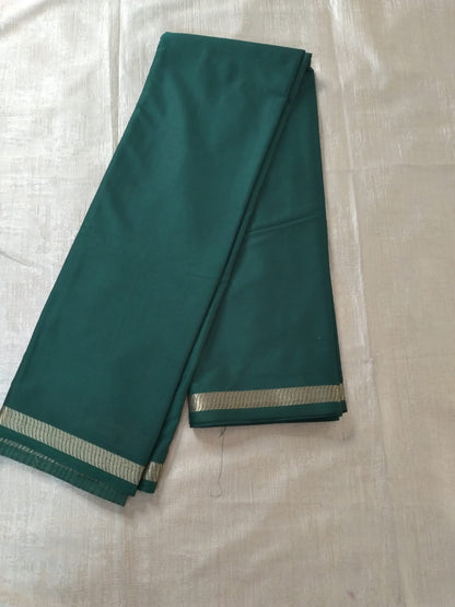 Dark green with thin Golden border Mysore Semi Crepe silk saree