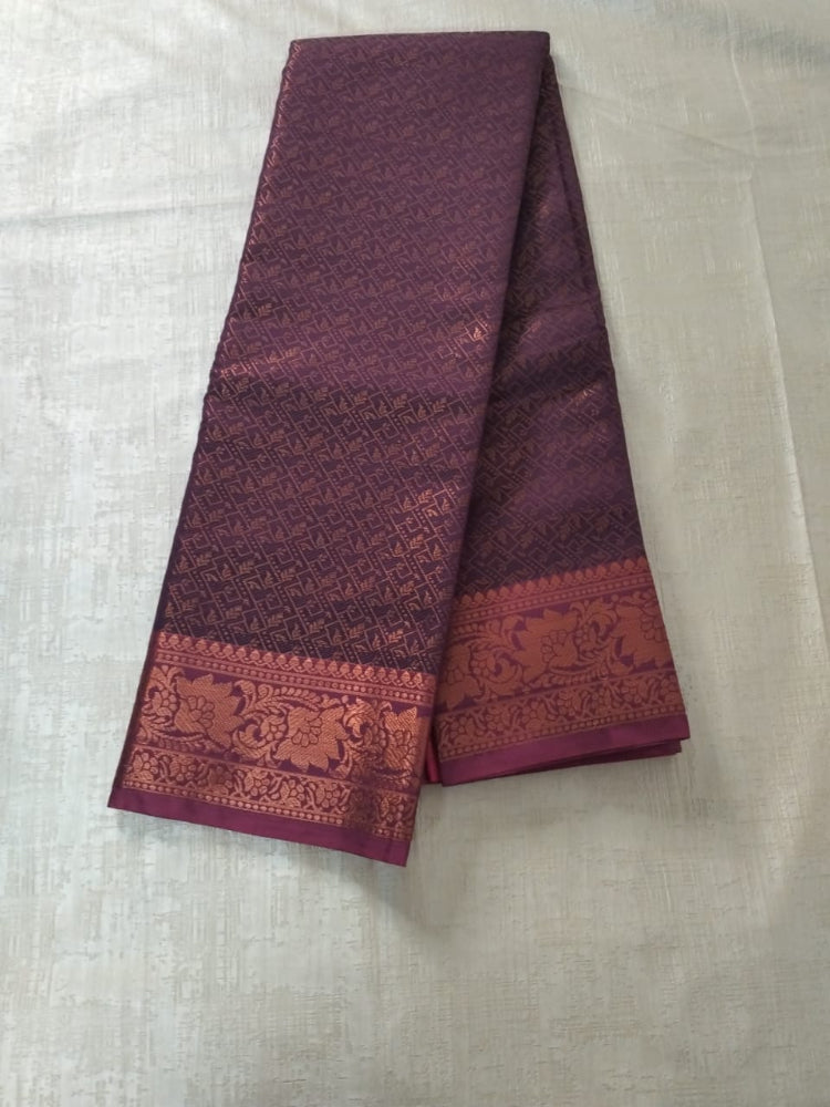 Dark Purple semi silk saree with brocade pallu