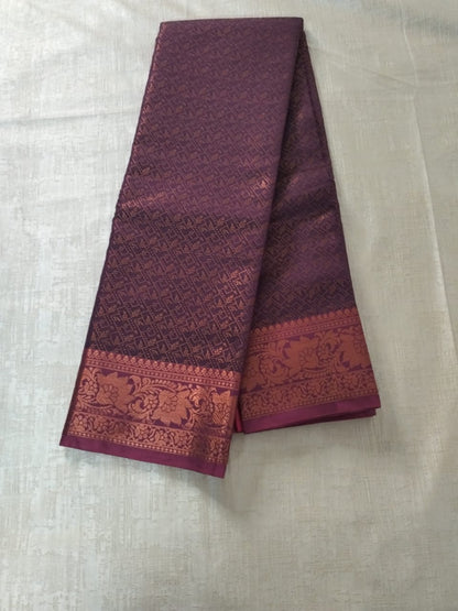 Dark Purple semi silk saree with brocade pallu