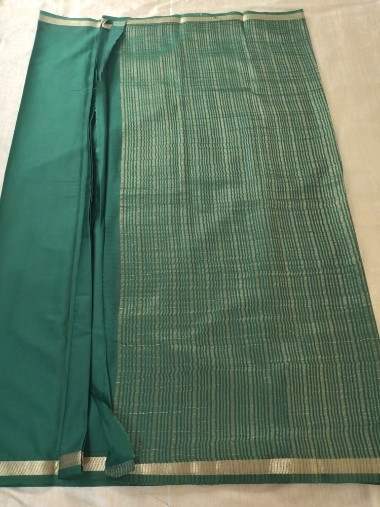 Dark green with thin Golden border Mysore Semi Crepe silk saree