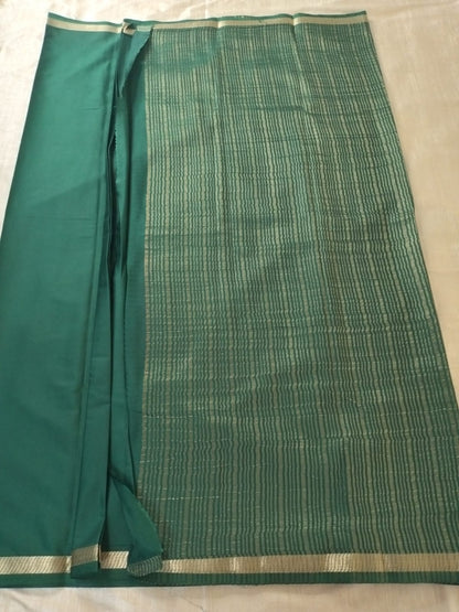 Dark green with thin Golden border Mysore Semi Crepe silk saree