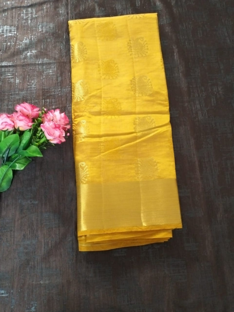 Golden yellow semi banarsi silk with Golden Border