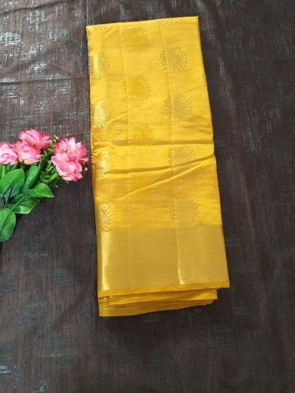 Golden yellow semi banarsi silk with Golden Border