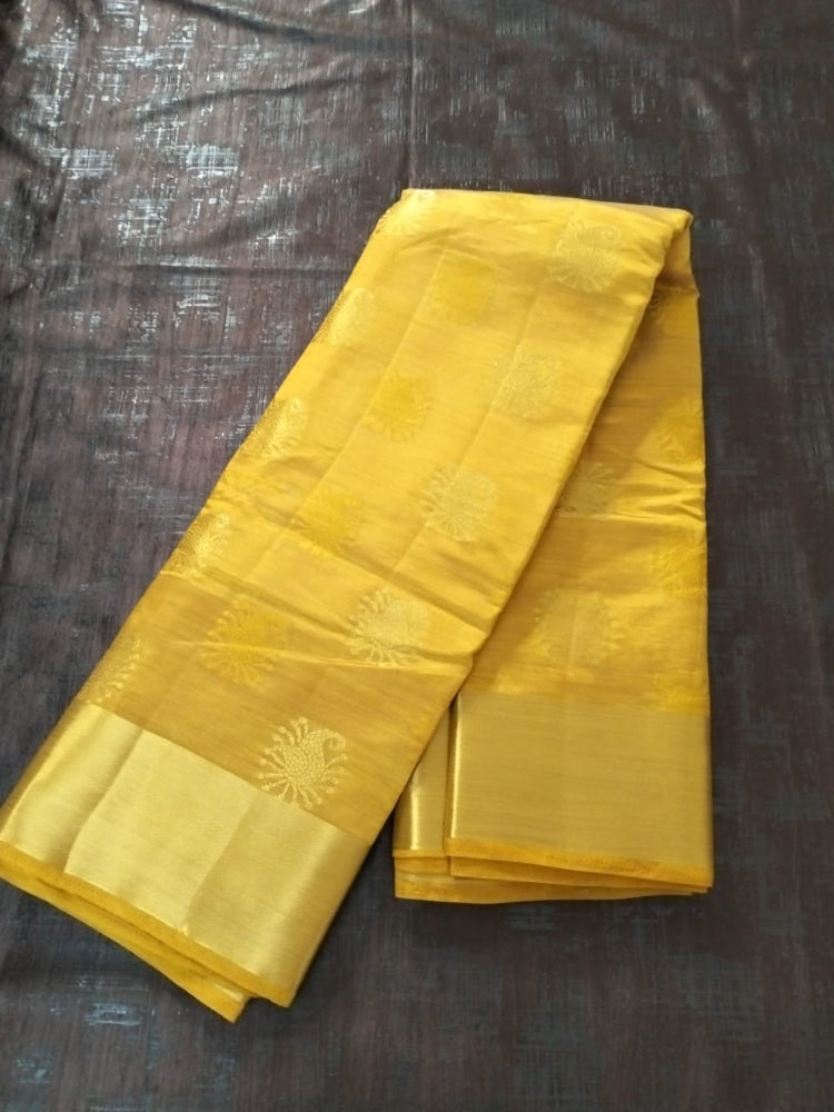 Golden yellow semi banarsi silk with Golden Border