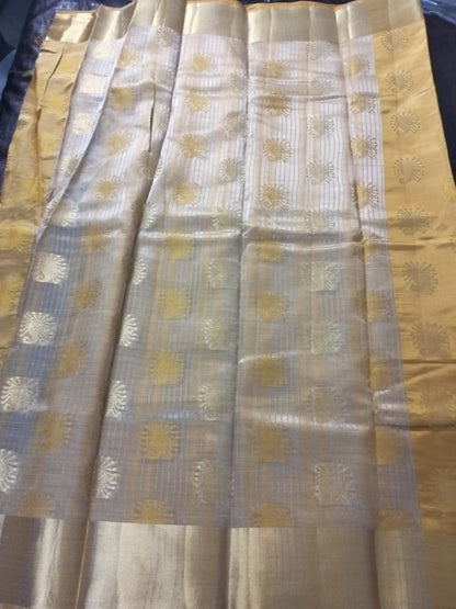 Golden yellow semi banarsi silk with Golden Border
