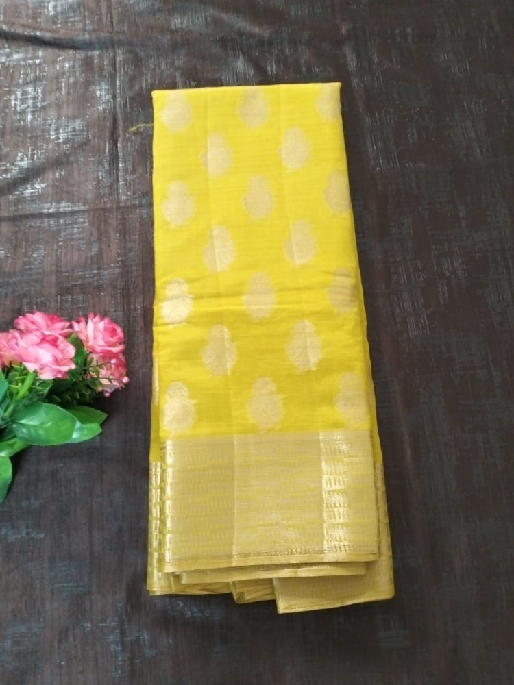 Golden yellow semi Banarasi silk with golden base pallu