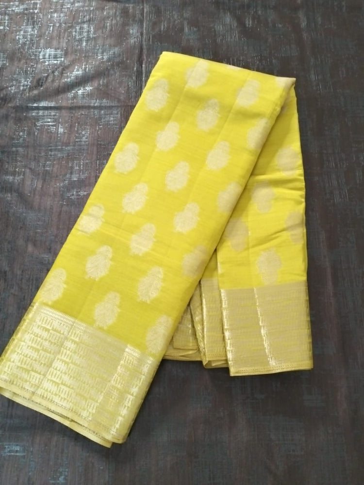 Golden yellow semi Banarasi silk with golden base pallu