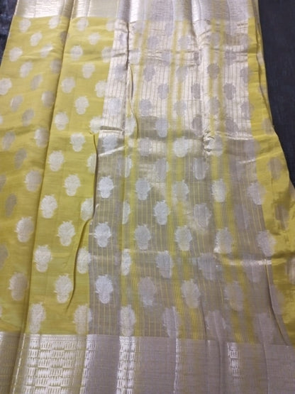 Golden yellow semi Banarasi silk with golden base pallu